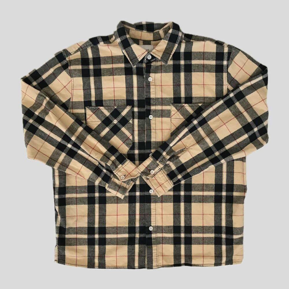Pacsun Yellow Black Plaid Grunge Cotton Long Sleeve Shirt Mens Size L